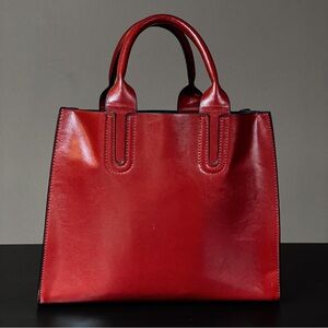 Red Tote Bag PU Leather with Shoulder Strap